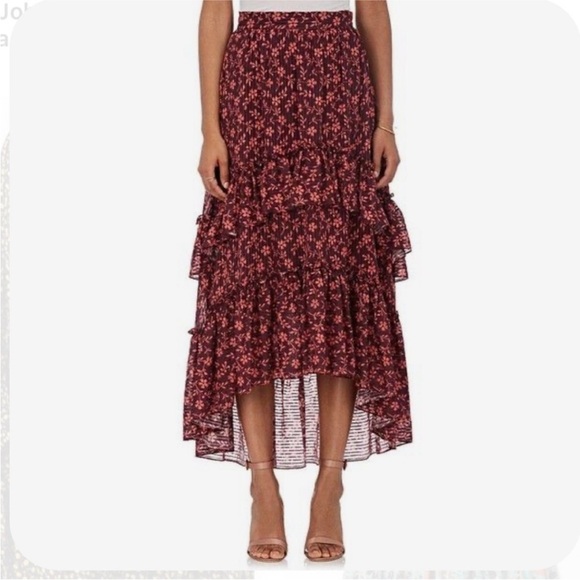 Ulla‎ Johnson Maria High Low Tiered Ruffle Midi Skirt Size Red